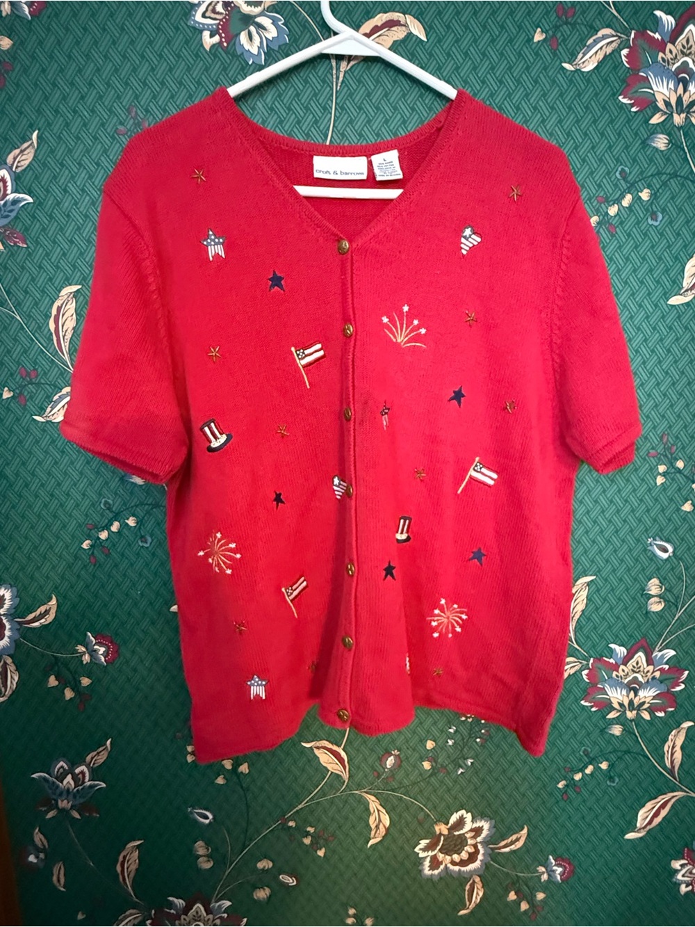 Red Embroidered 4th of July Button-Front Cardigan